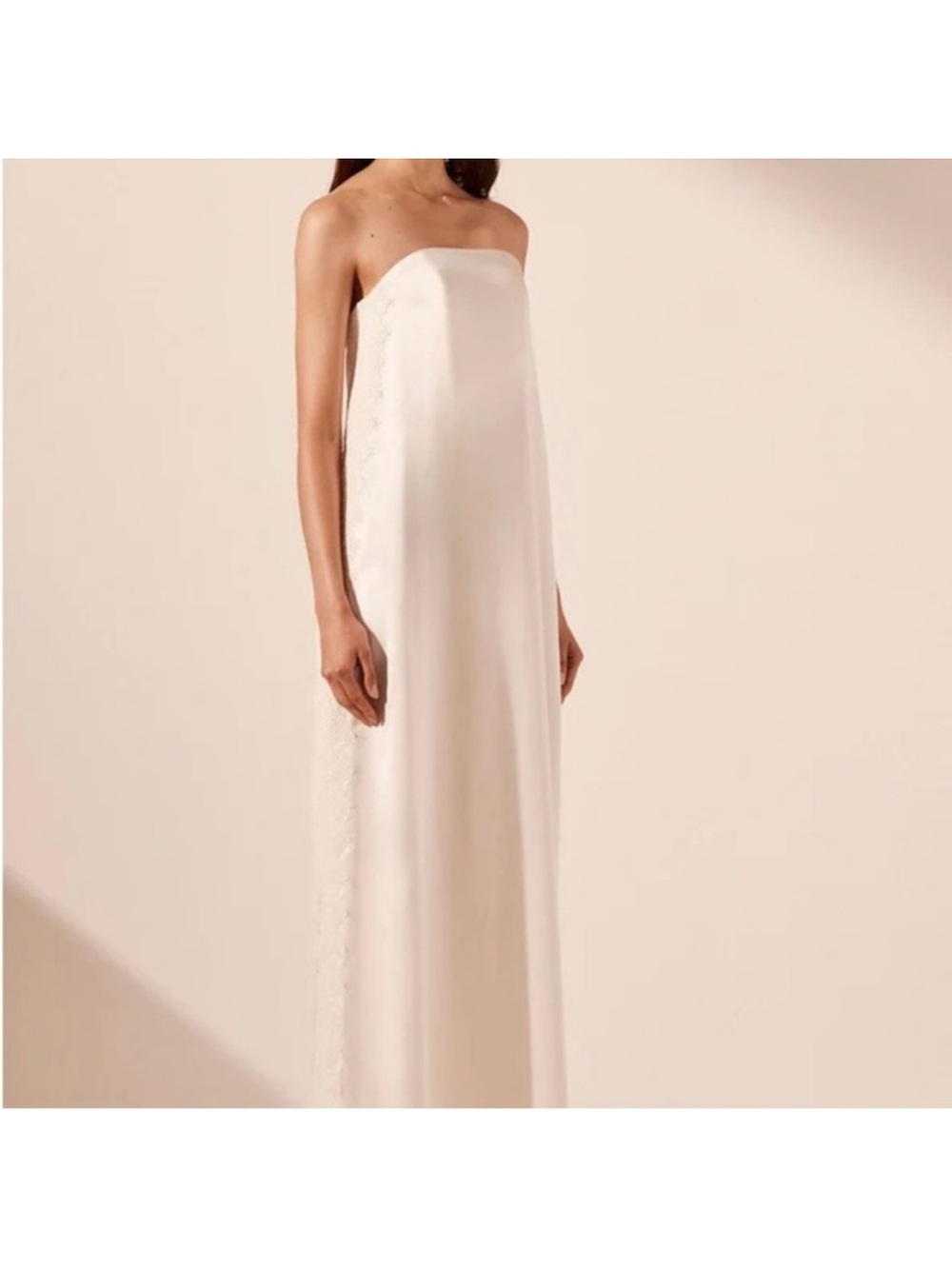 Shona Joy Ivory Strapless Satin Maxi Dress